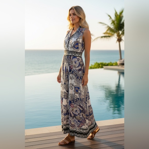 Chico’s Boho Paisley Mixed Print Sleeveless Maxi Dress Size 1 (M) - Picture 4 of 15